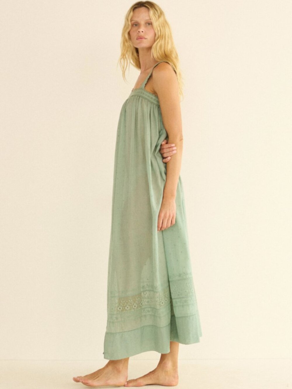 DOEN Elarie dress ALOE green cotton voile RT$398 fairycore embroidered lace NWOT - Picture 5 of 5